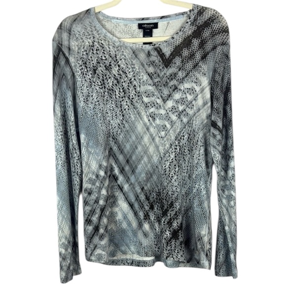 Olsen Europe Gray Monochrome Abstract Long Sleeve Top Size Large - Picture 1 of 11